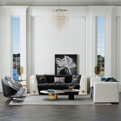 Light Luxury Zebra Stripes Steel Coffee Table Set H45cm Round Stylish