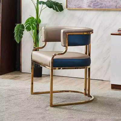 Luxury Style Metal Leather Dining Table And Chairs Iron Gilded Legs Leather Seat OEM