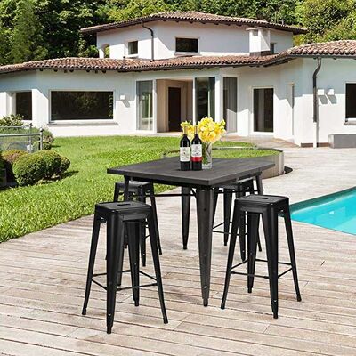 Restaurant High Bistro Table And Stools Outdoor Modern Black Metal Stackable Style