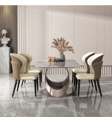 White Grey Marble Stone Dining Table And Chairs 4 6 Pc Dining Room Set