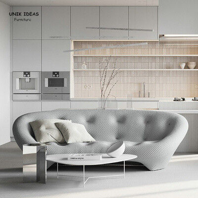 3 Seat  Modern Living Room Sectional Sofa Set Moon Shape Fabric With Cuddler