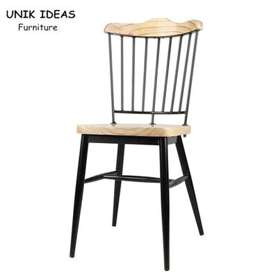 euro style Nordic Dining Chair Retro Solid Wood High Back Metal Bar 85cm