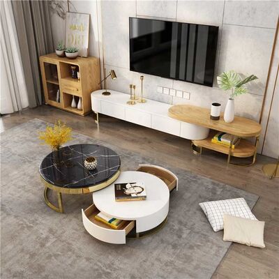 Modern Home Luxury Coffee Center Tables Round Marble With Storage