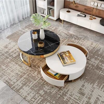 Modern Home Luxury Coffee Center Tables Round Marble With Storage