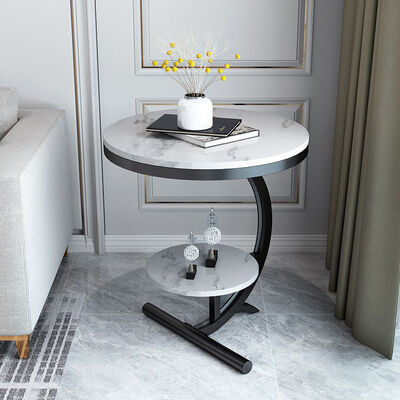OEM Luxury Marble Center Tables Double Layer Gold White Sofa Side Table