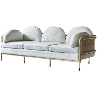 Wood Rattan Living Room Simple Sofa Country Style Sponge Upholstery Teddy Fabric