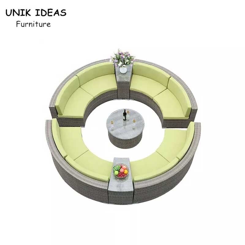 Outdoor Round Shaped Woven Rattan Sofa Garden Leisure Rust Resistant Waterproof Sofa Set