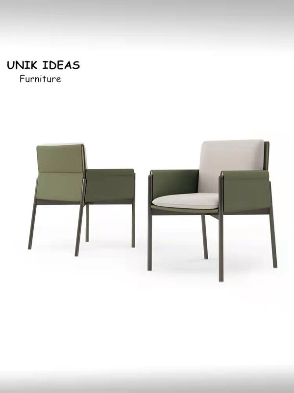 Black Brown Saddle Minimalist Leather Dining Chair Metal Frame Side Chair Modern