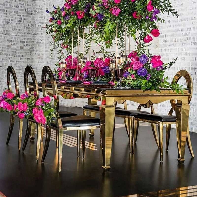 Decoration Glass Top Wedding Table 120x240x75cm Stainless Steel Frame 0.42cbm