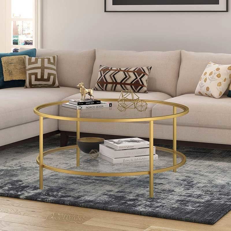 Durable Round Glass Coffee Table Living Room Furniture 17" H X 36" L X 36" W