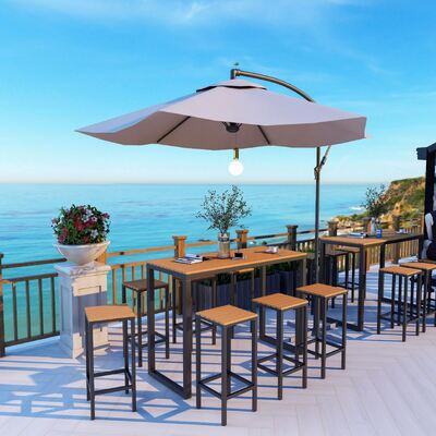良い値段 Scandinavian Outdoor Leisure Wood Plastic High Table and Chairs Iron Combination Courtyard bar Table and Chairs オンライン