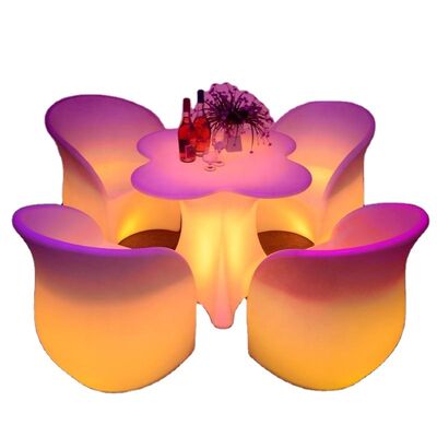 良い値段 Modern KTV Cheap Price Outdoor Coffee Shop Remote Control LED PE Table and Sofa Set for Cocktail bar オンライン