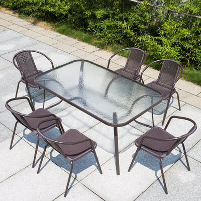 良い値段 Patio Rattan Chairs Outdoor Rectangular Table Garden Dining Table and Chair Set オンライン