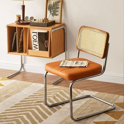 良い値段 Simple Comfortable Solid Wood Home Dining Chair Stainless Steel  Conference Cafe Rattan Leisure Chair オンライン