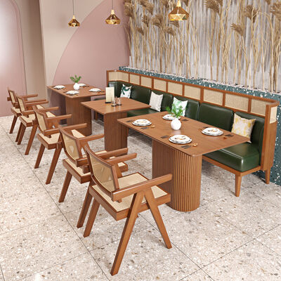 良い値段 High End Restaurant Solid Wood Dining Single Chair and Bench Coffee Shop Rattan Sofa Booth オンライン
